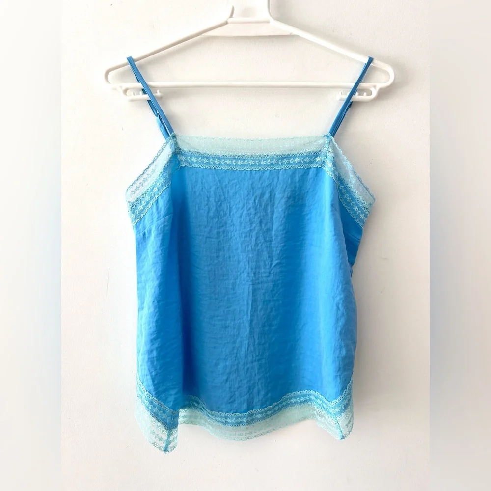 ABERCROMBIE & FITCH Crinkle Blue Camisole with Lace Detail | XS | Y2K | 90s - Picture 2 of 6